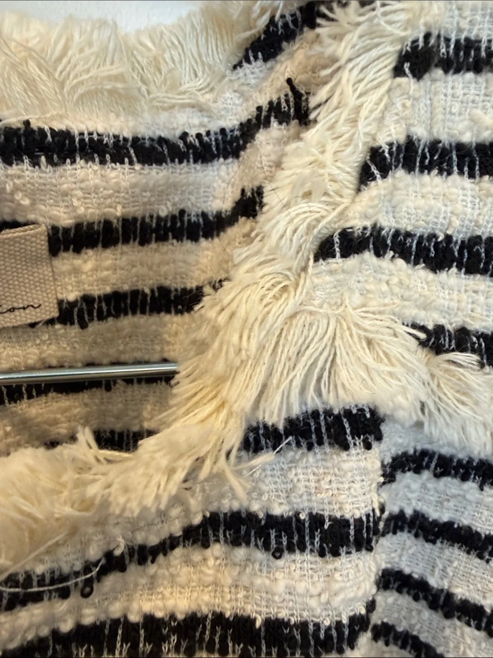 dolan Black and White Striped Fringe Open Jacket